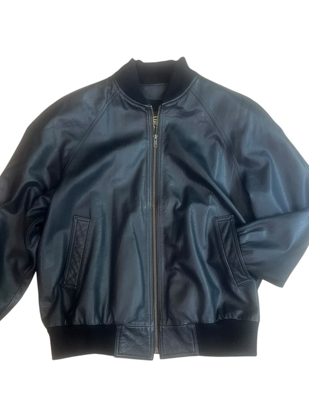Vintage Etienne Aigner Black Leather Bomber Jacket Mens Medium Classic Baseball